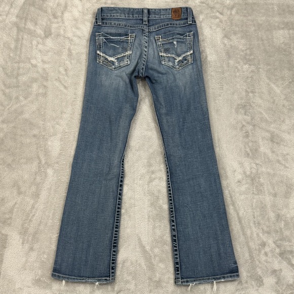 BKE Jeans Womens 26S Stella Blue Slim Bootcut Stretch Whiskered Distressed Y2K - Picture 2 of 16